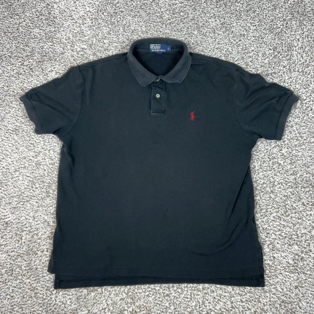 Polo Ralph Lauren Polo Shirt Mens‎ Large Black Cotton Red Pony Logo Casual Top